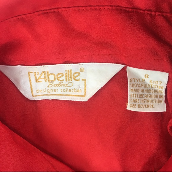 Vintage L'Abeille Beeline Pleated Blouse Top Shirt Womens SZ 8 Business Wear Red - Picture 11 of 11